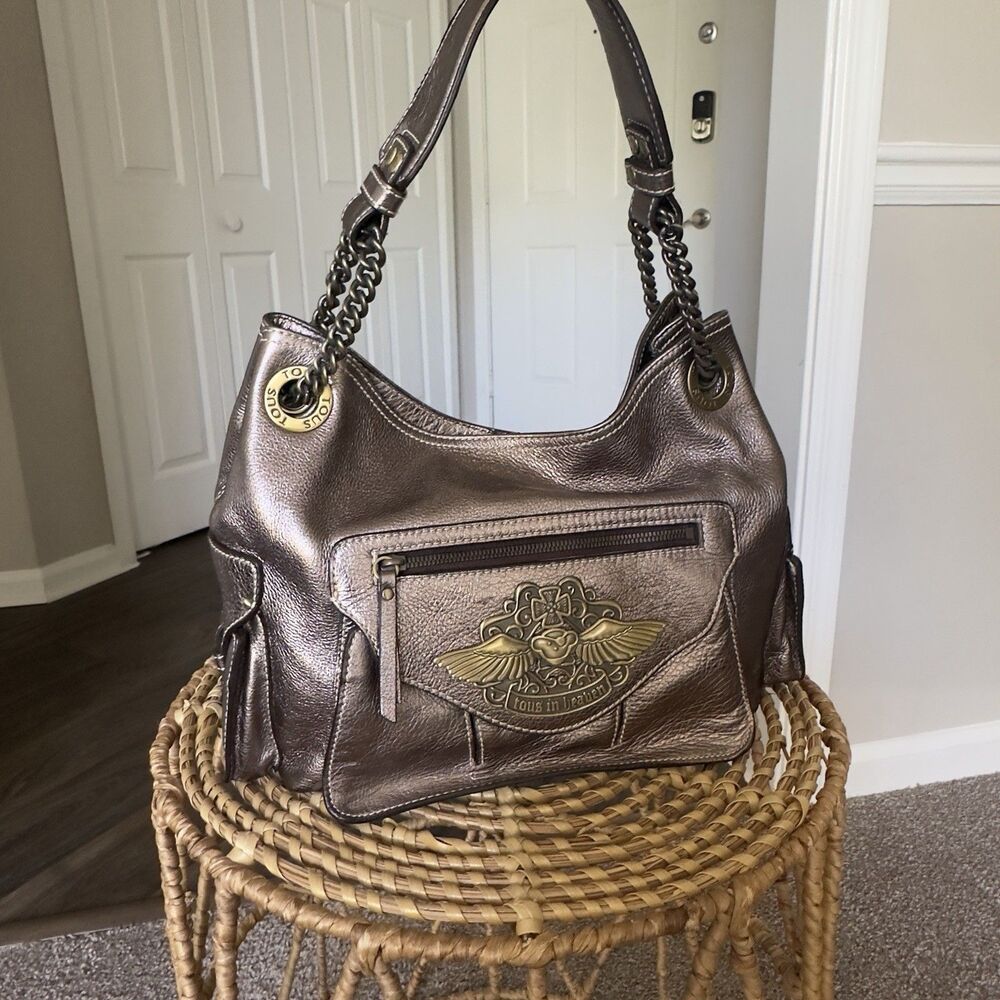 Tous In Heaven Metallic Leather Handbag - Brown Grey Shoulder Bag EXCELLENT!